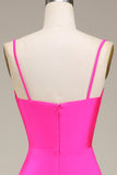 Hot Pink Spaghetti Straps A-line Galla Kjoler med plisseret