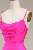 Hot Pink Spaghetti Straps A-line Galla Kjoler med plisseret