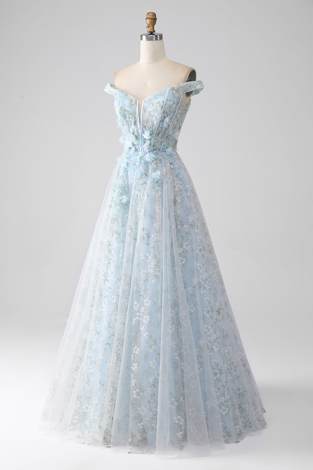 Lyseblå A-line fra skulderen lang korset gallakjole