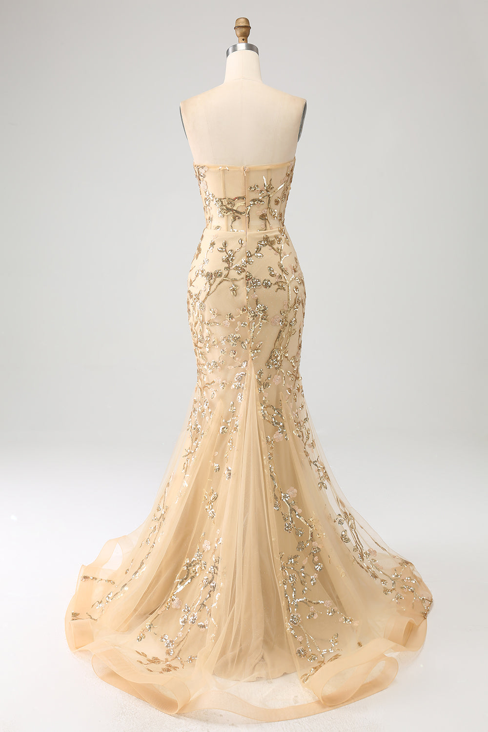 Havfrue Champagne Glitrende Korset Gallakjole