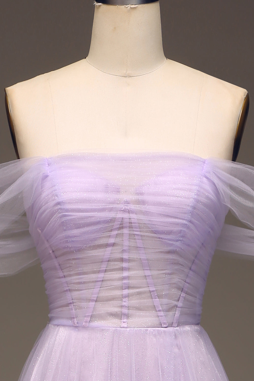 Lilac fra skulder A Line Tyl Prinsesse gallakjole med slids
