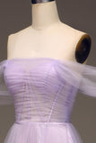 Lilac fra skulder A Line Tyl Prinsesse gallakjole med slids