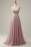 A Line Sweetheart Grey Purple Long Prom Dress med applikationer