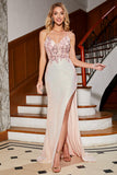 Beaded Havfrue Glitter Pink Gallakjole med slids