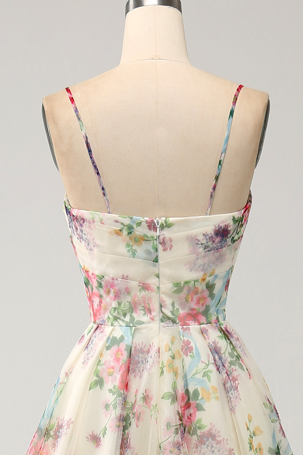 A-Line blomsterprint elfenben gallakjole med slids