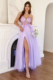 Lilla beading Tulle Prom Kjole