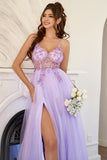 Lilla beading Tulle Prom Kjole