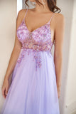 Lilla beading Tulle Prom Kjole