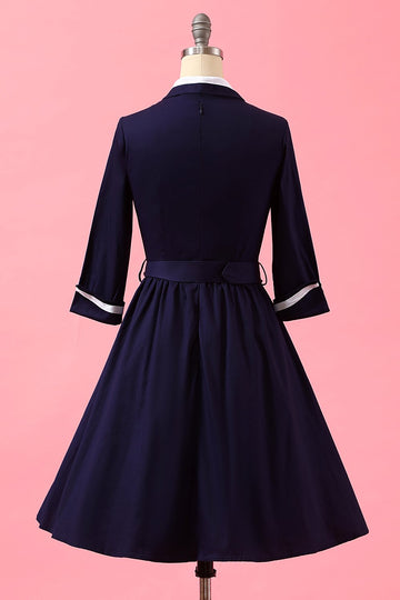 Flade Bla Patchwork V-hals Afslappet Wrap Kjole