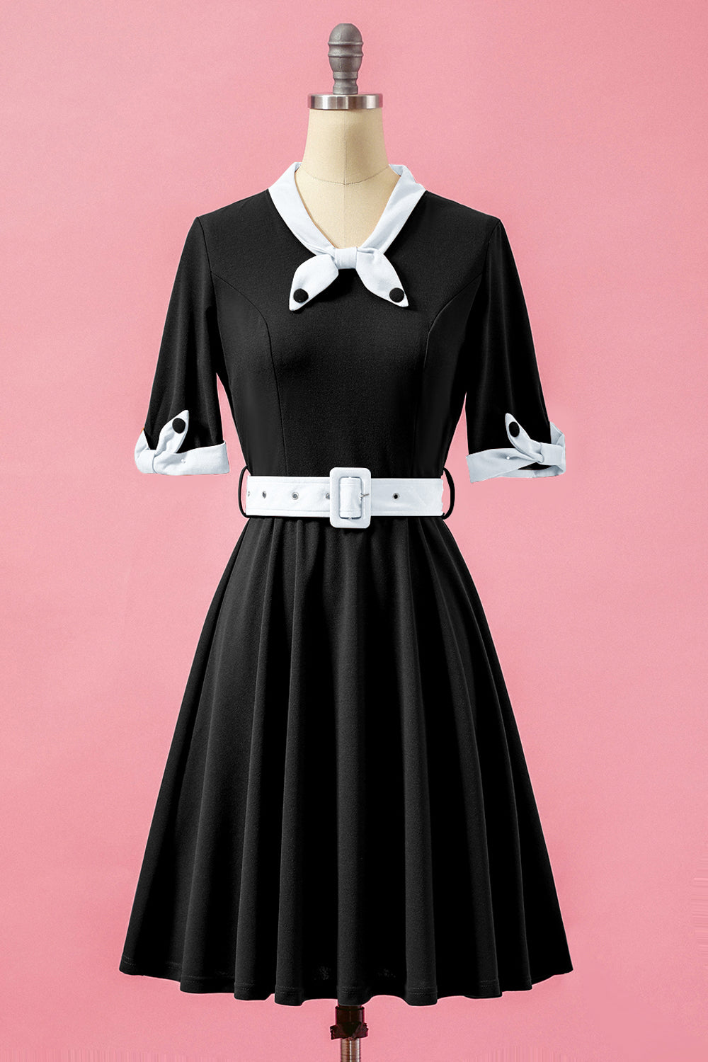 Gron Patchwork V-hals Svinge Festkjole