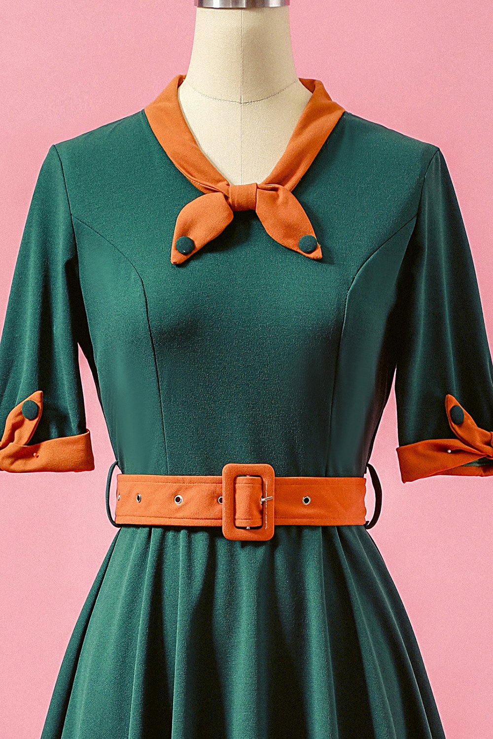 Gron Patchwork V-hals Svinge Festkjole