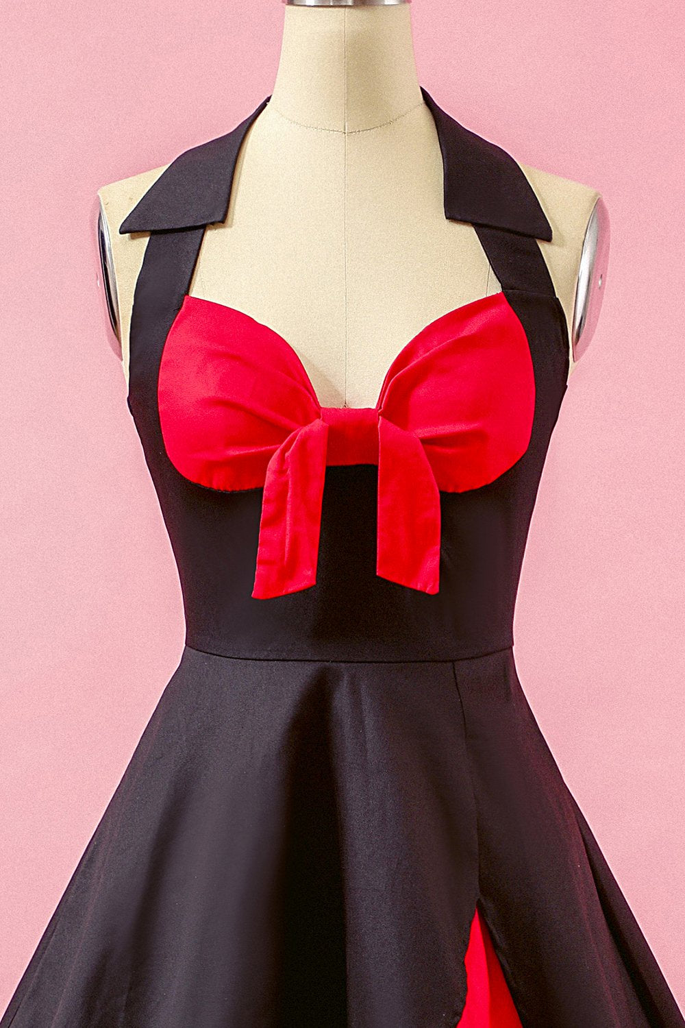 Sort Patchwork V-hals Svinge Festkjole