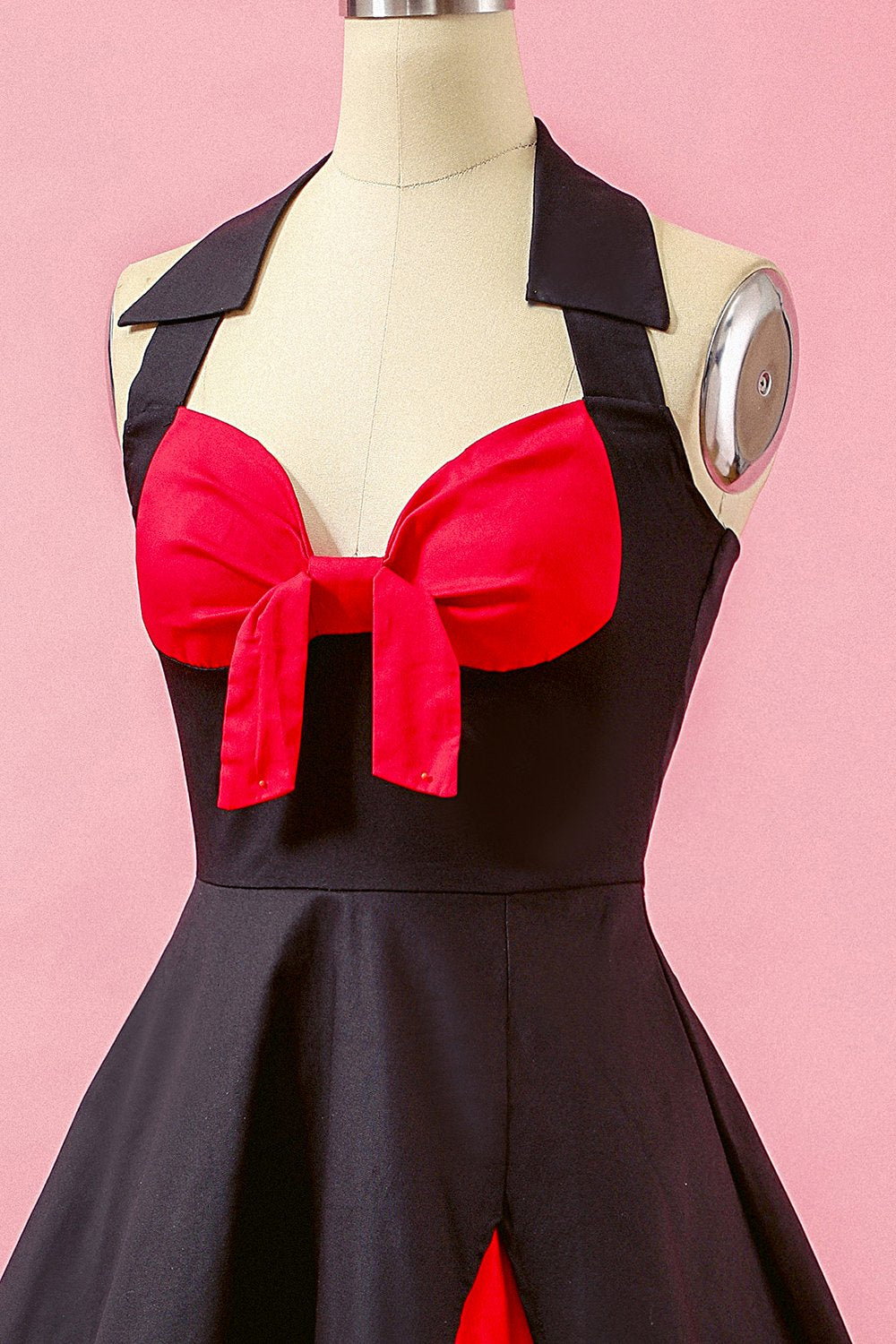 Sort Patchwork V-hals Svinge Festkjole