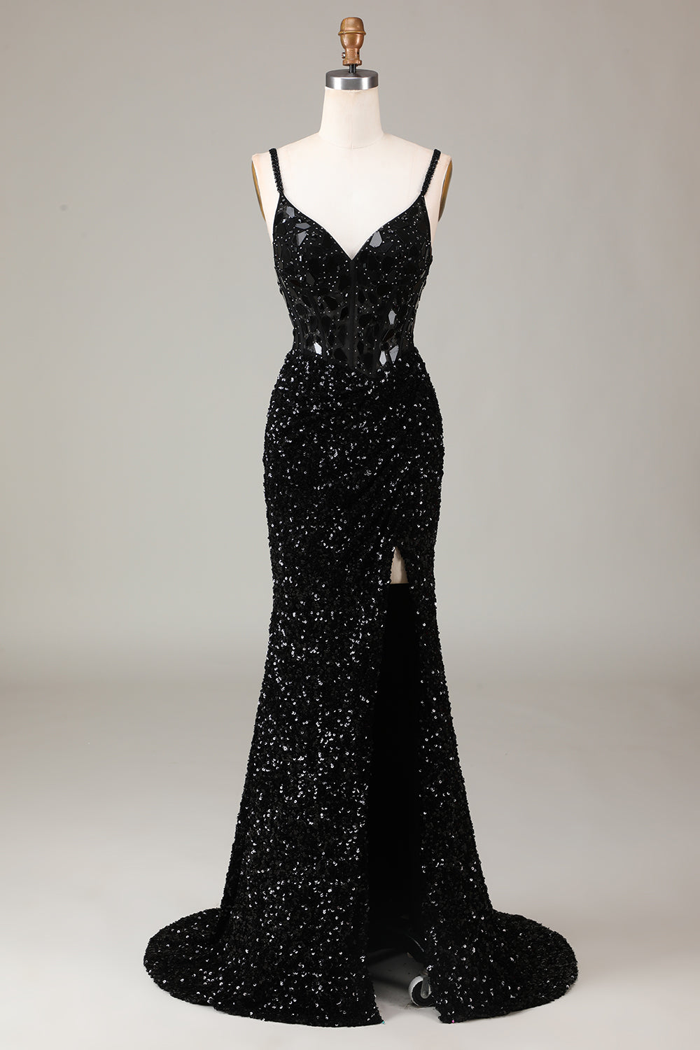 Glitter spejlpailletter Rød korset Gallakjole med slids