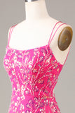 Fuchsia pailletter & beaded havfrue gallakjole med slids