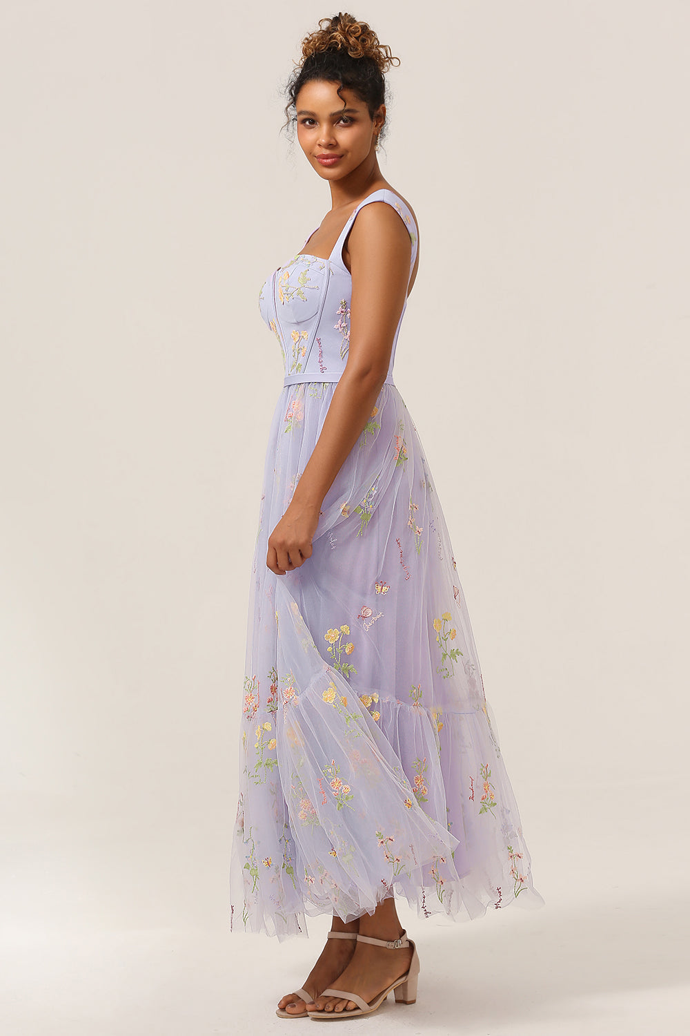 Princess A Line Sweetheart Lys lilla Lang Gallakjole med broderi