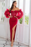 Kappe fra skulderen Bourgogne Party Dress med Beading