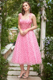 Pink Tulle A-line Midi Prom kjole med hjerter