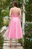 Pink Tulle A-line Midi Prom kjole med hjerter