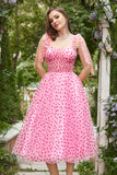 Pink Tulle A-line Midi Prom kjole med hjerter