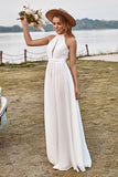 Elfenben blonder Chiffon Halter Boho brudekjole med slids