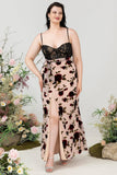 Skede Spaghetti Stropper Sort Floral Plus Size Brudekjole Gæstekjole med slids