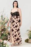 Skede Spaghetti Stropper Sort Floral Plus Size Brudekjole Gæstekjole med slids