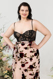 Skede Spaghetti Stropper Sort Floral Plus Size Brudekjole Gæstekjole med slids
