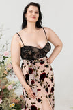 Skede Spaghetti Stropper Sort Floral Plus Size Brudekjole Gæstekjole med slids