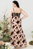 Skede Spaghetti Stropper Sort Floral Plus Size Brudekjole Gæstekjole med slids