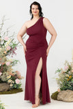 Havfrue One Shoulder Desert Rose Plus Size Brudegæstekjole med slids