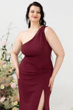 Havfrue One Shoulder Desert Rose Plus Size Brudegæstekjole med slids