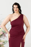 Havfrue One Shoulder Desert Rose Plus Size Brudegæstekjole med slids