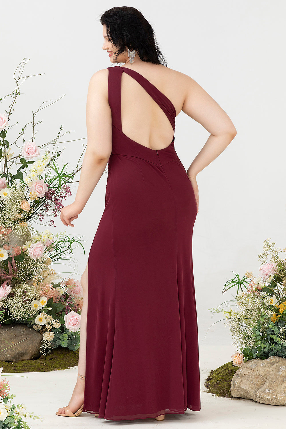 Havfrue One Shoulder Desert Rose Plus Size Brudegæstekjole med slids