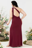 Havfrue One Shoulder Desert Rose Plus Size Brudegæstekjole med slids