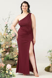 Havfrue One Shoulder Desert Rose Plus Size Brudegæstekjole med slids