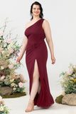 Havfrue One Shoulder Desert Rose Plus Size Brudegæstekjole med slids
