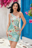 Bodycon One Shoulder Oliven Pailletter Beading Homecoming Kjole