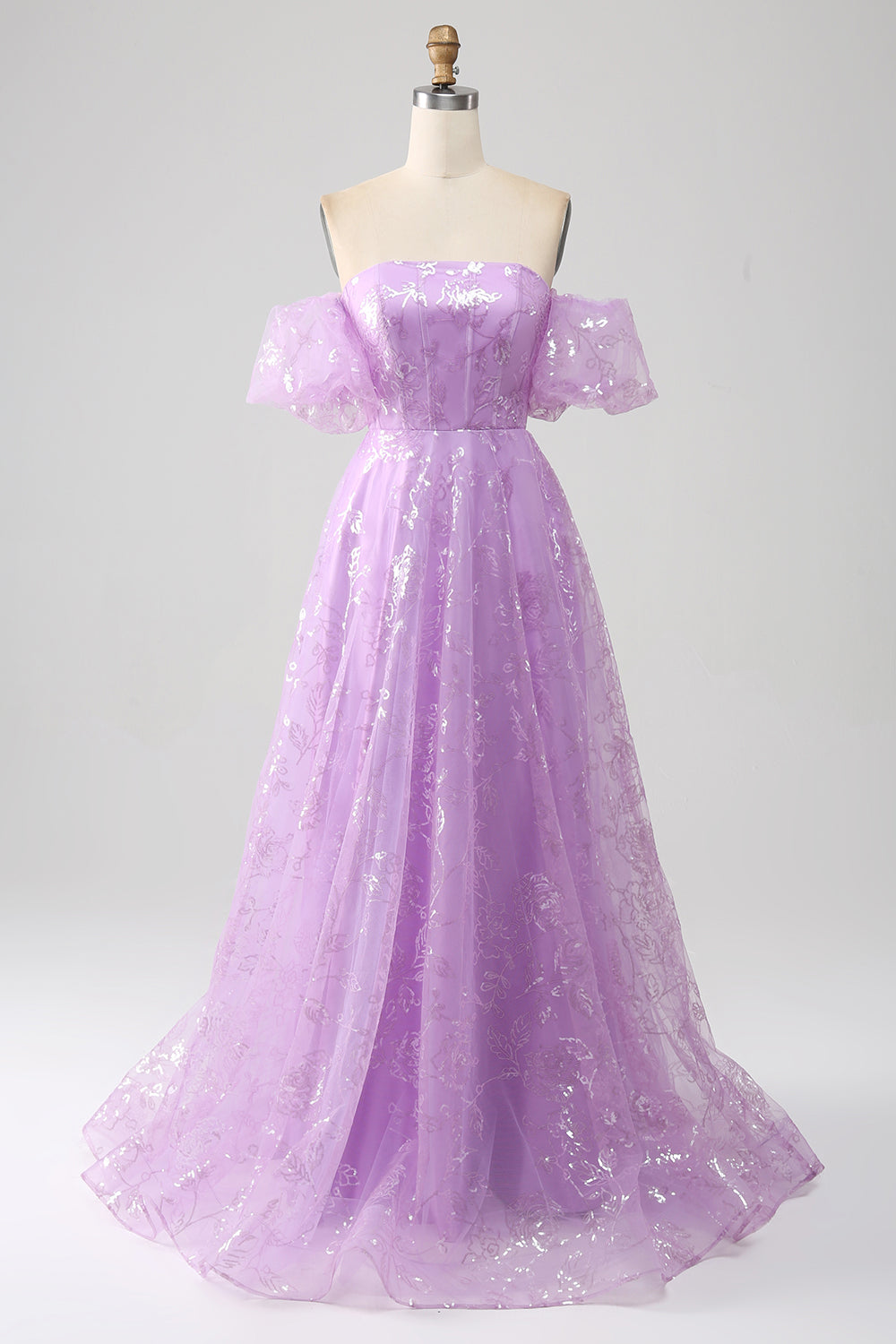 Lilac A Line Stropløs Sparkly Pailletter Lang gallakjole
