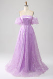 Lilac A Line Stropløs Sparkly Pailletter Lang gallakjole