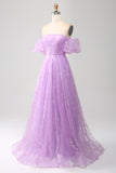 Lilac A Line Stropløs Sparkly Pailletter Lang gallakjole