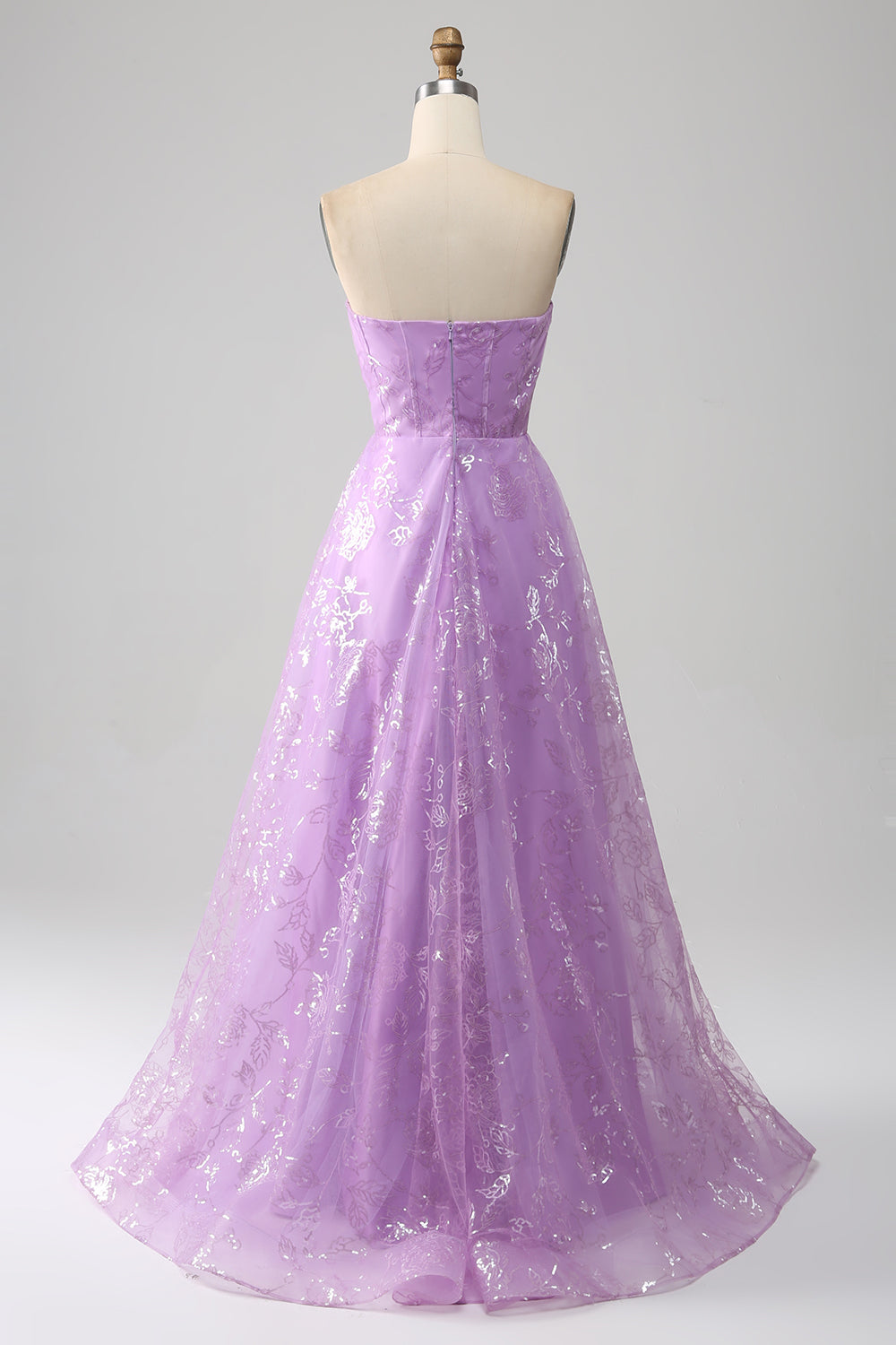 Lilac A Line Stropløs Sparkly Pailletter Lang gallakjole