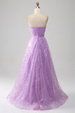 Lilac A Line Stropløs Sparkly Pailletter Lang gallakjole