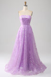 Lilac A Line Stropløs Sparkly Pailletter Lang gallakjole