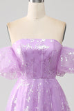 Lilac A Line Stropløs Sparkly Pailletter Lang gallakjole