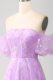 Lilac A Line Stropløs Sparkly Pailletter Lang gallakjole