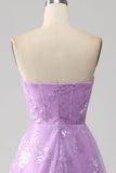 Lilac A Line Stropløs Sparkly Pailletter Lang gallakjole