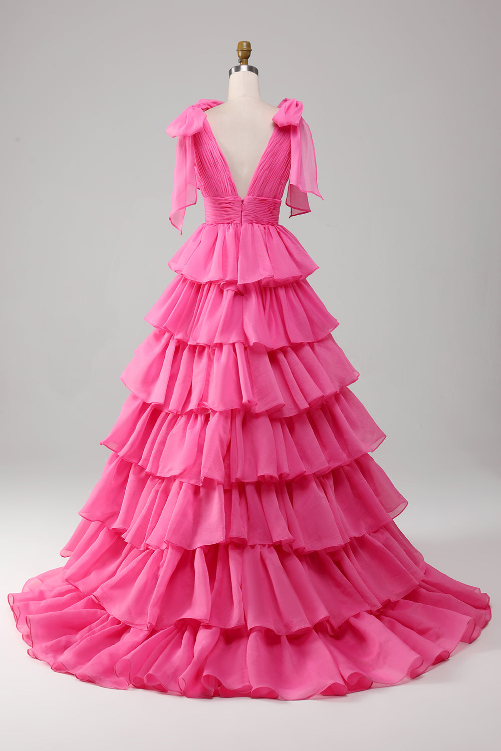 Princess A-Line V-hals Fuchsia gallakjole med slids