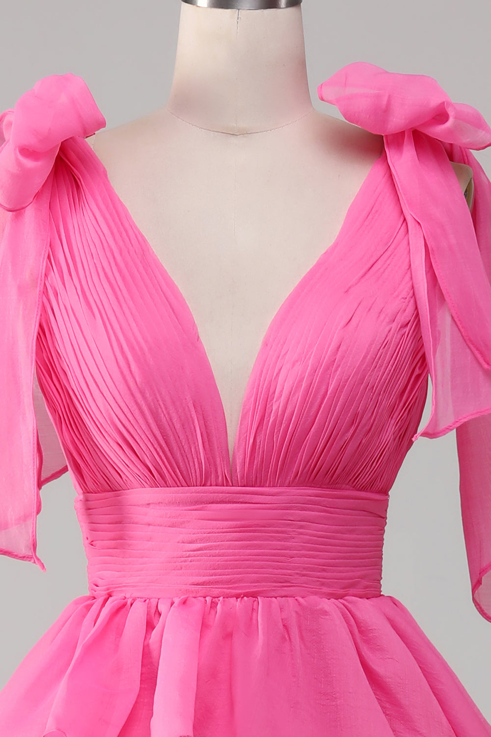Princess A-Line V-hals Fuchsia gallakjole med slids