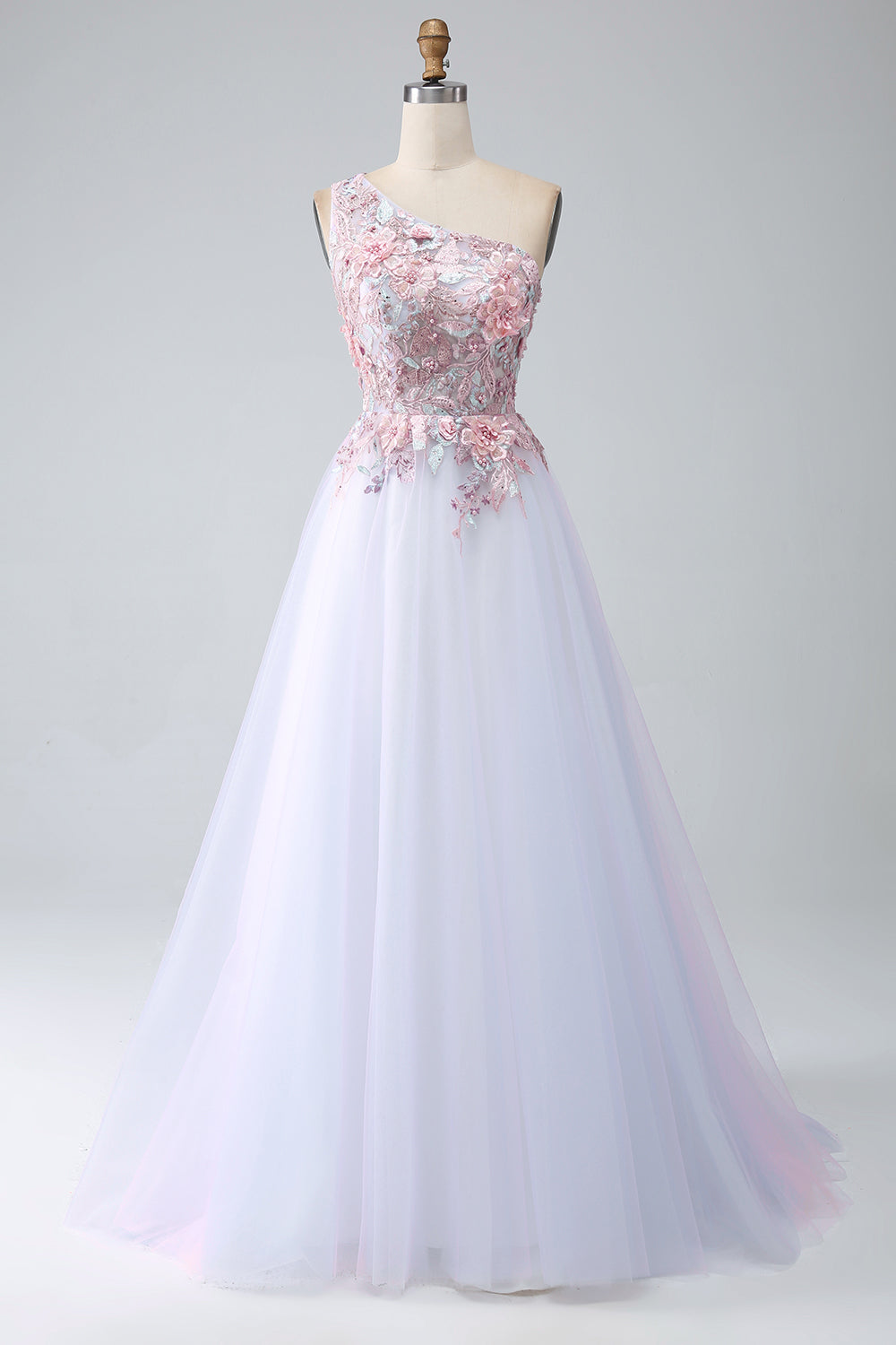 A-Line En skulder Pink Gallakjole med applikationer